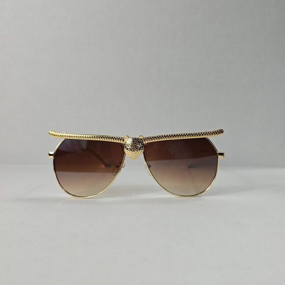 Rhinestone Cat Head Aviator Sunglasses Fashion Womens Gold  Brown Resort Glam - Picture 3 of 6